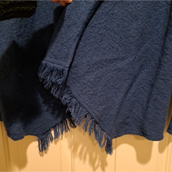 Kasper Boiled Wool Cardigan Jacket Blue Fringe Drape Open Front Size L - Picture 3 of 11